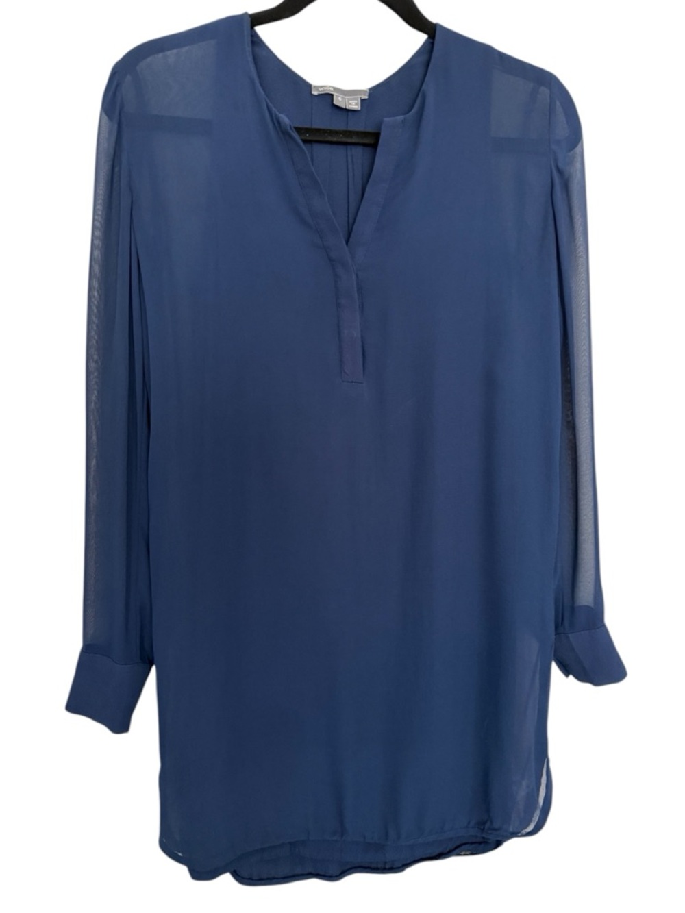 Vince Navy Blue 100% Silk Split Neck Tunic Dress - Size 0 - Minimalist